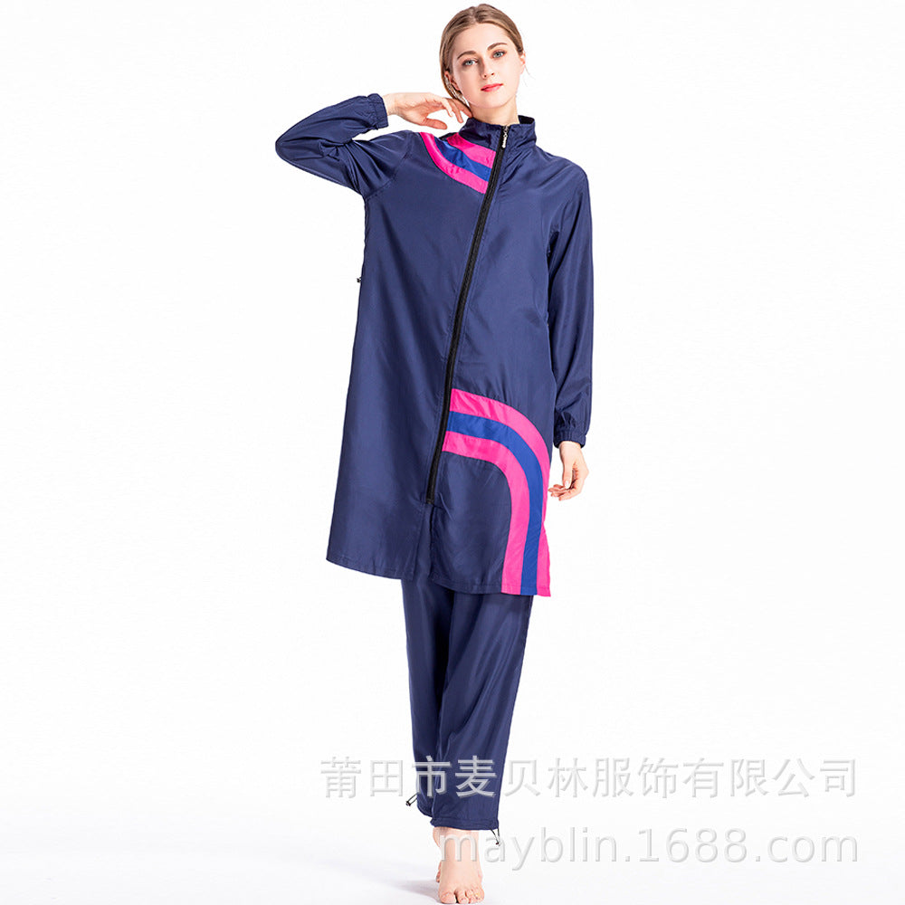 Conservative swimsuit suit women's sportswear large size loose zipper split stitching cross-border foreign trade hot S005