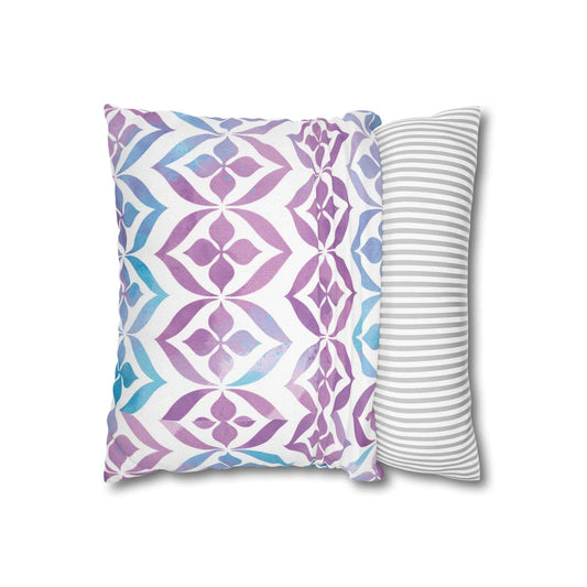 Watercolor Geometric Pillowcase — Purple & Teal Square Throw Pillow Cover