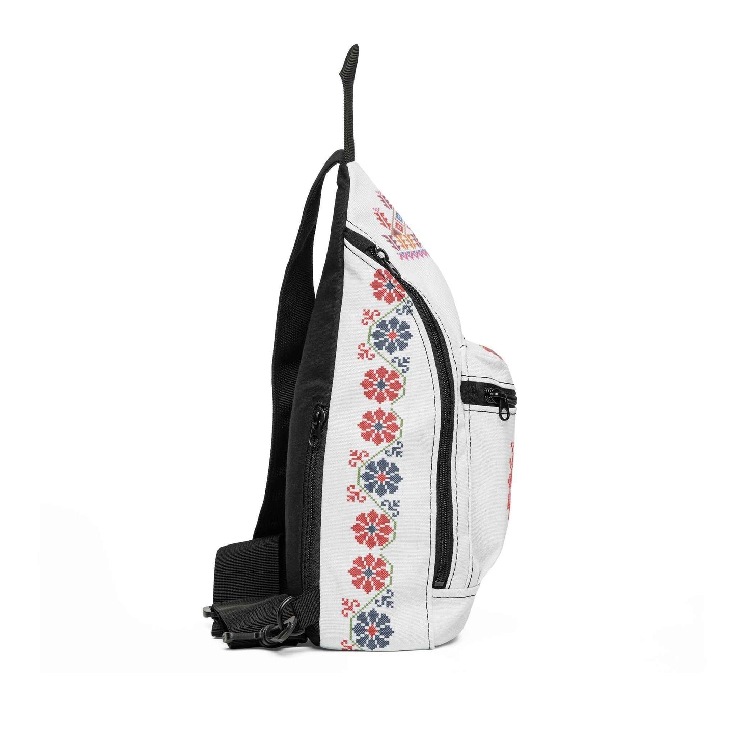 Embroidered Folk Pattern Sling Bag – Floral Cross-Stitch Design
