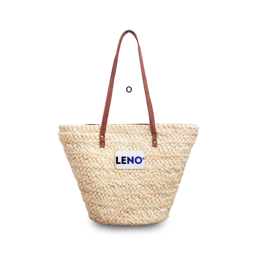 Woven Straw Tote Bag — Leather-Handle Market & Beach Carryall