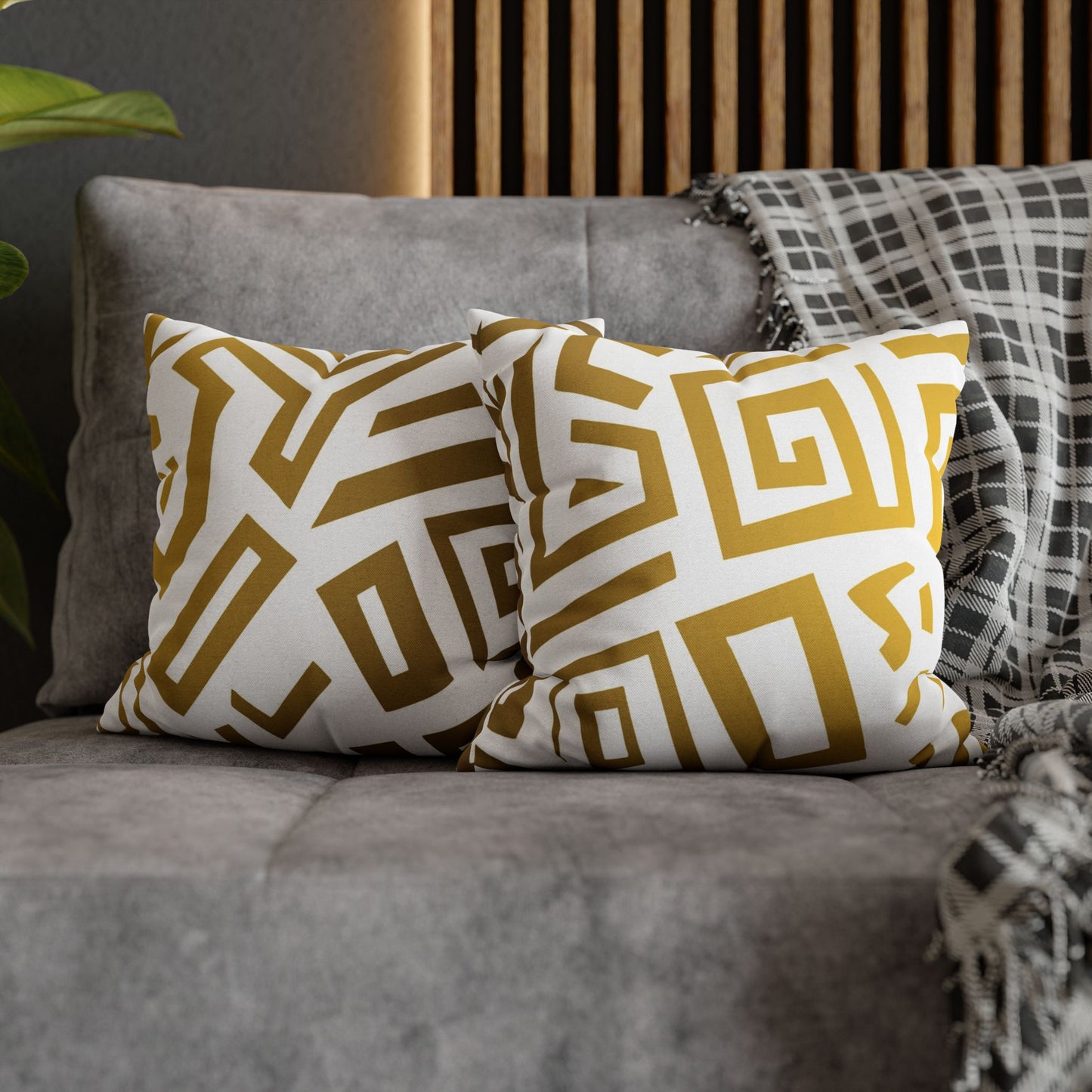 Gold Geometric Square Pillowcase — Modern Tribal Throw Pillow Cover