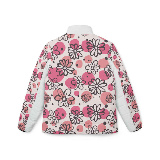Floral Pink Hearts Puffer Jacket