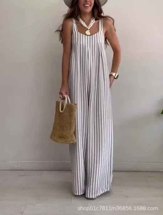 New Women's Clothing Casual Loose Striped Suspender Pants Women's Clothing