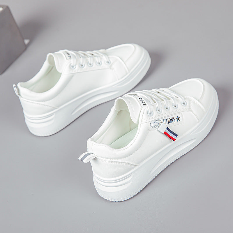 2026 Hot-Selling Spring and Autumn Lightweight White Sneakers with Leather Surface, Height-Increasing Soft Sole, Breathable Thick-Soled Sports Casual Shoes for Women
