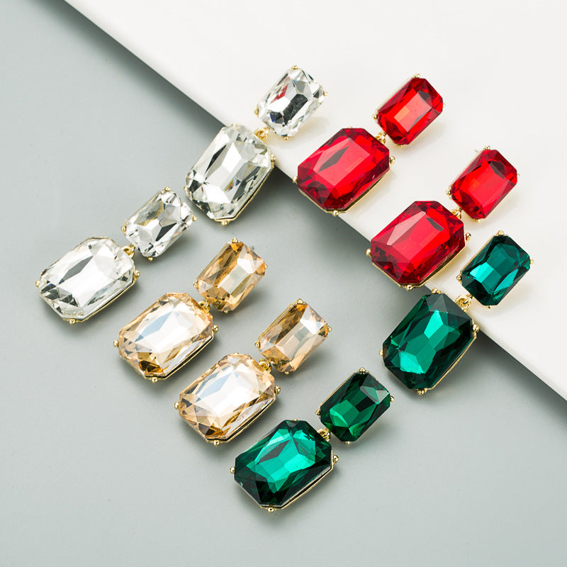 Simple Geometric Colored Glass Diamond Earrings