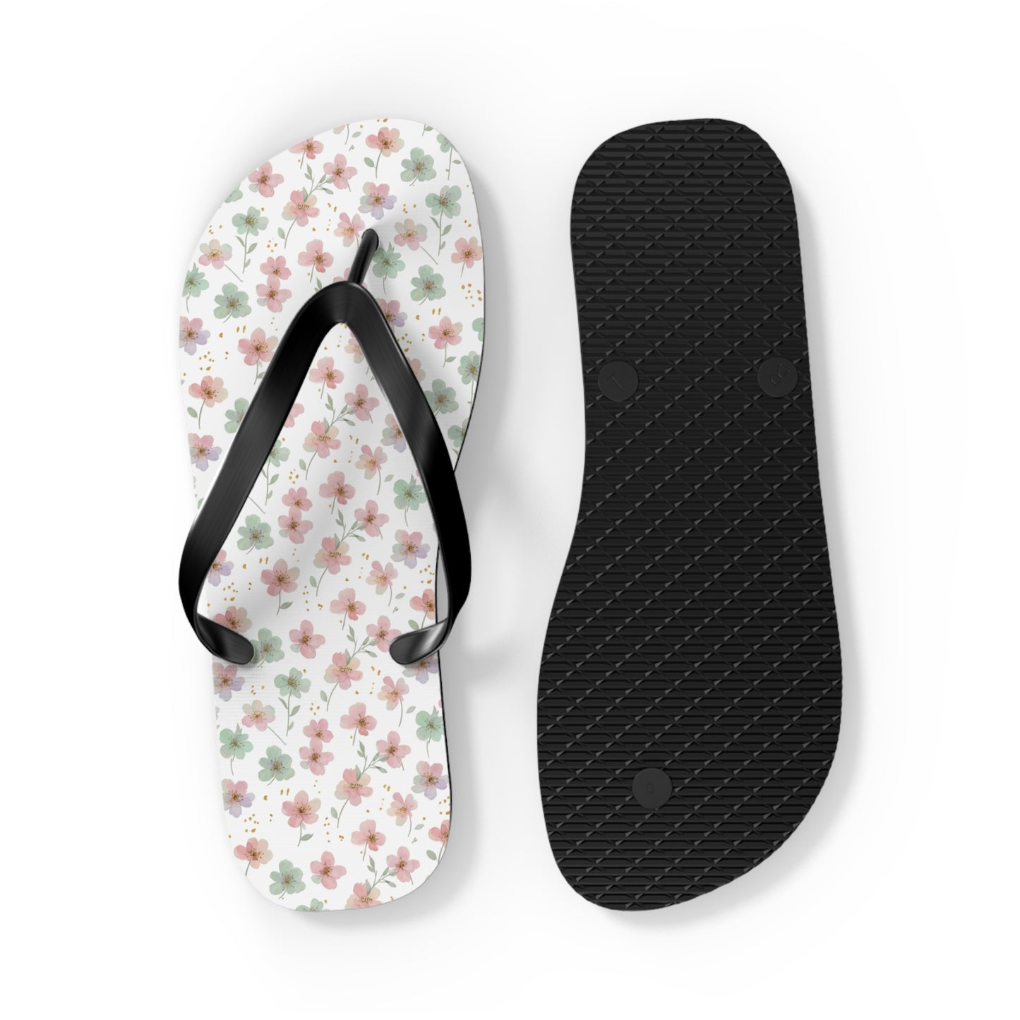 Floral Breeze Flip Flops — Pink & Green Blossom Beach Sandals