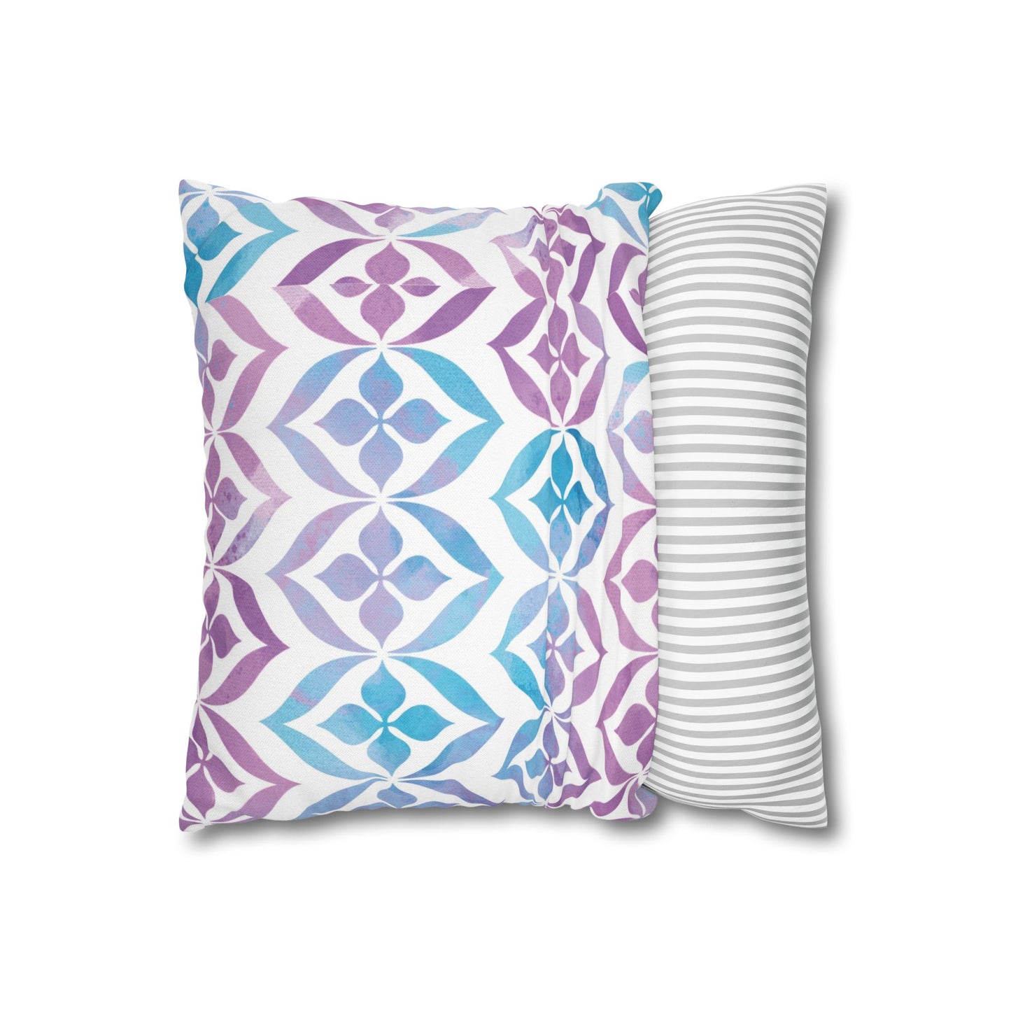 Watercolor Geometric Pillowcase — Purple & Teal Square Throw Pillow Cover