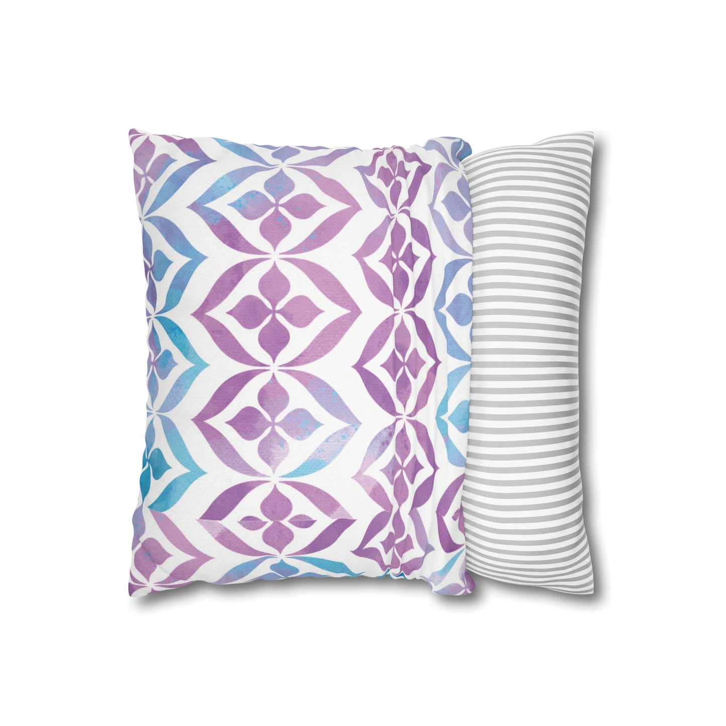 Watercolor Geometric Pillowcase — Purple & Teal Square Throw Pillow Cover