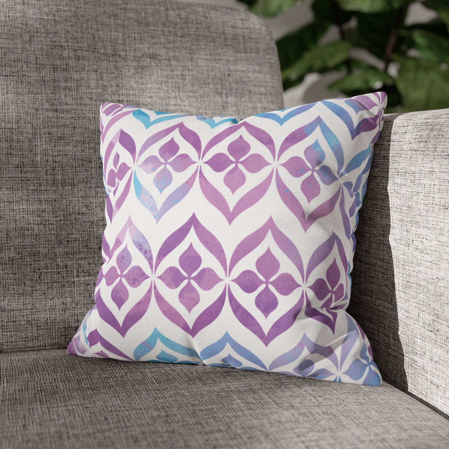 Watercolor Geometric Pillowcase — Purple & Teal Square Throw Pillow Cover