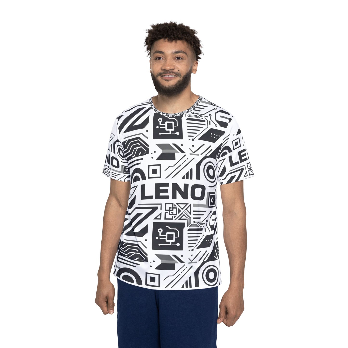 Men's Graphic Sports Jersey — Black & White Geometric LENO All-Over Print