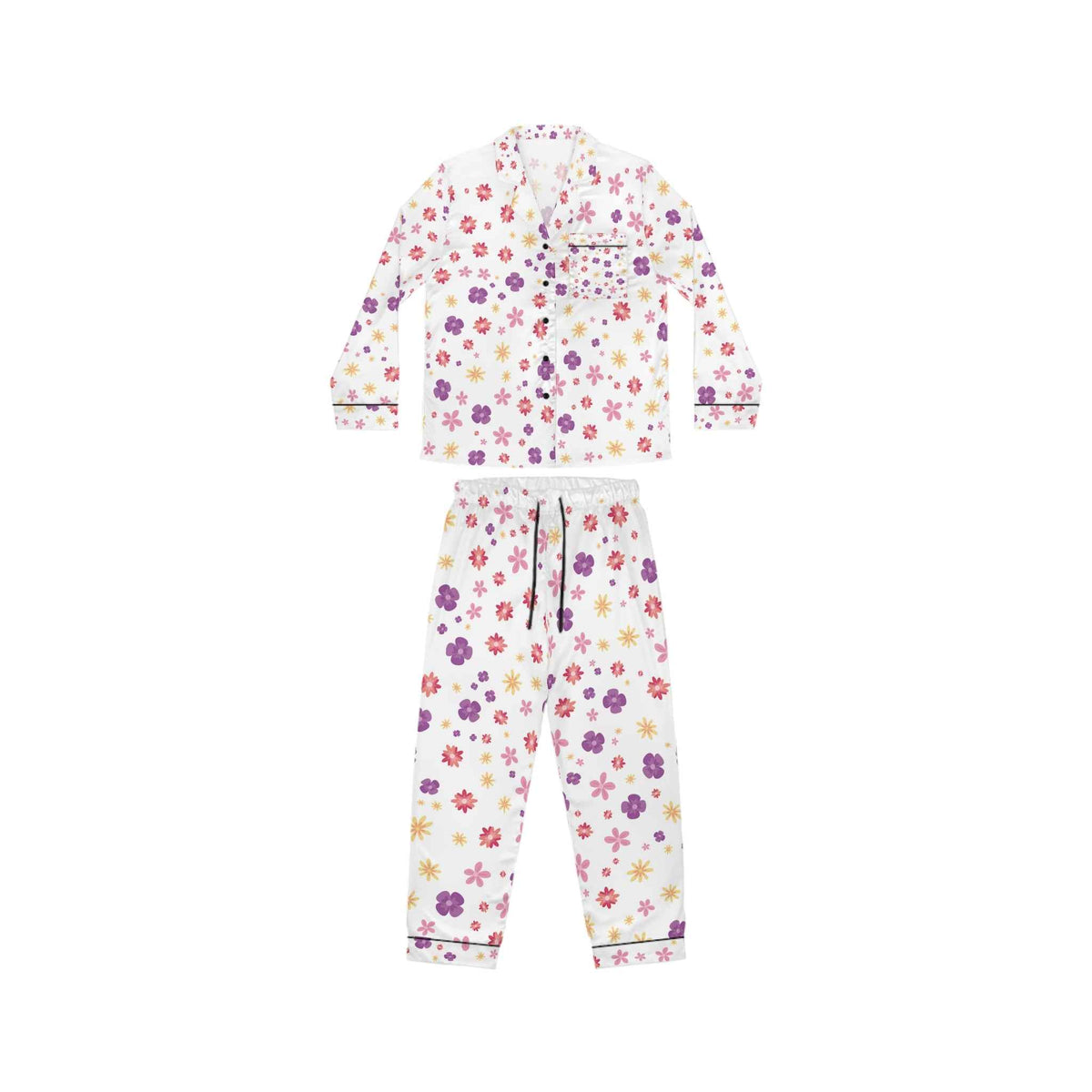 Floral Satin Pajamas Set — Women’s Soft Purple & Pink Flower Sleepwear