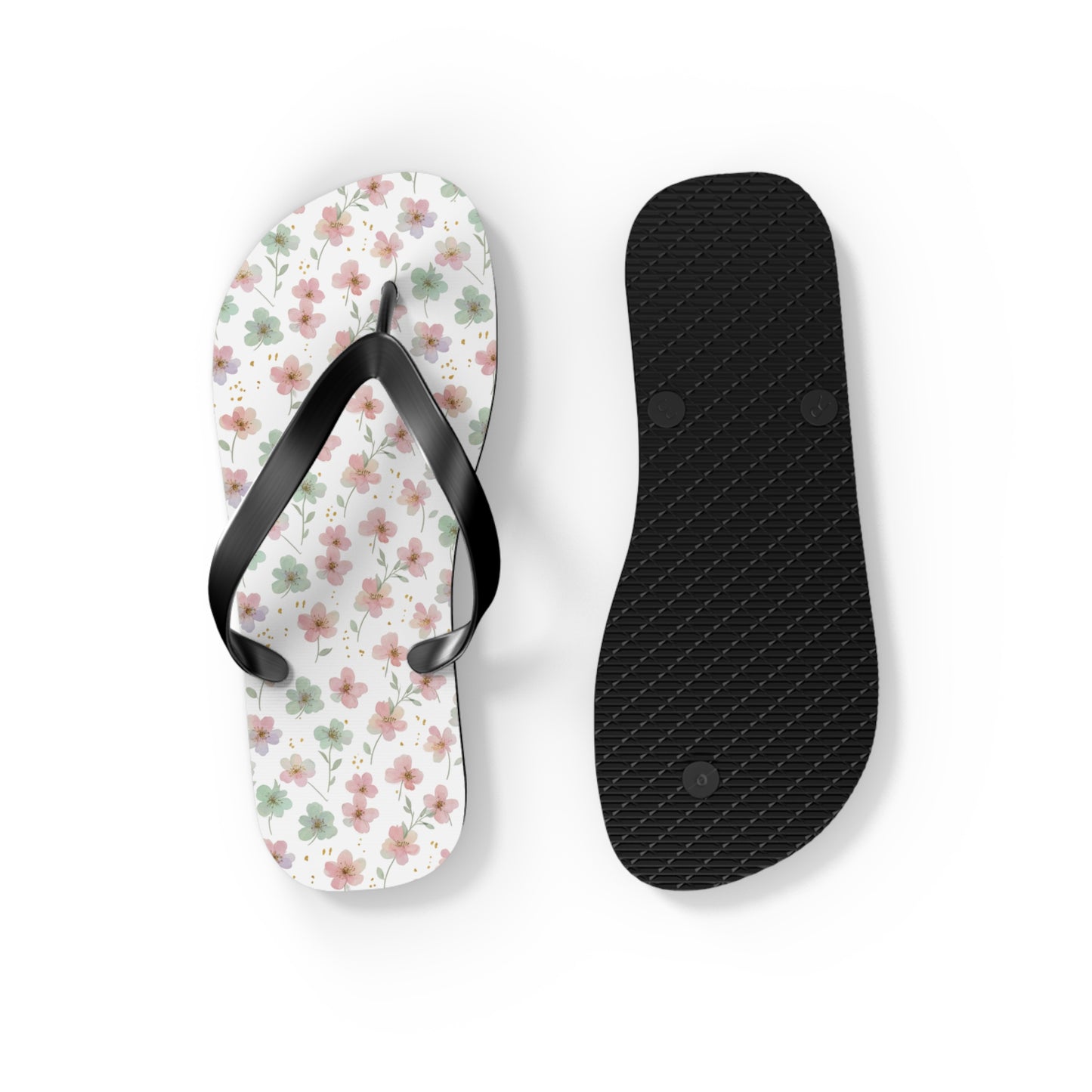 Floral Breeze Flip Flops — Pink & Green Blossom Beach Sandals