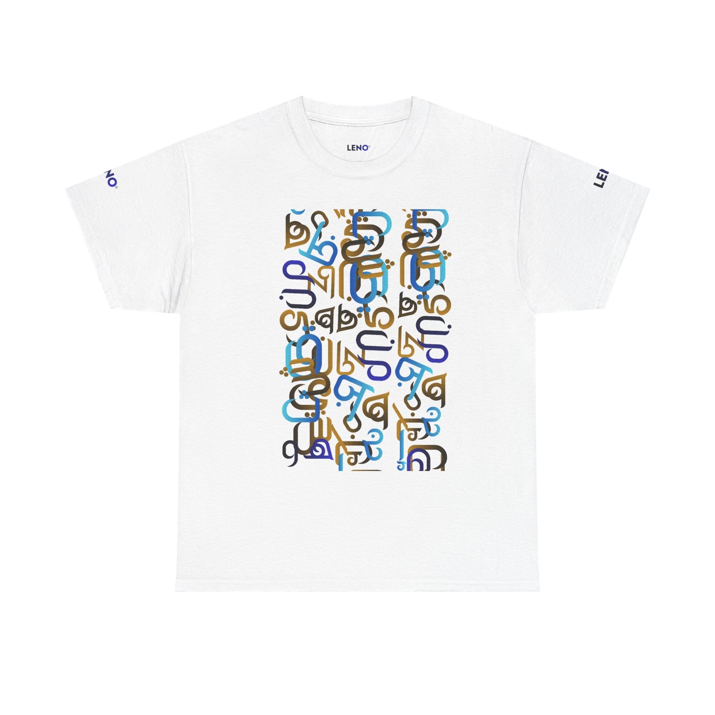 Abstract Script Pattern T‑Shirt — Colorful Typographic Block Graphic