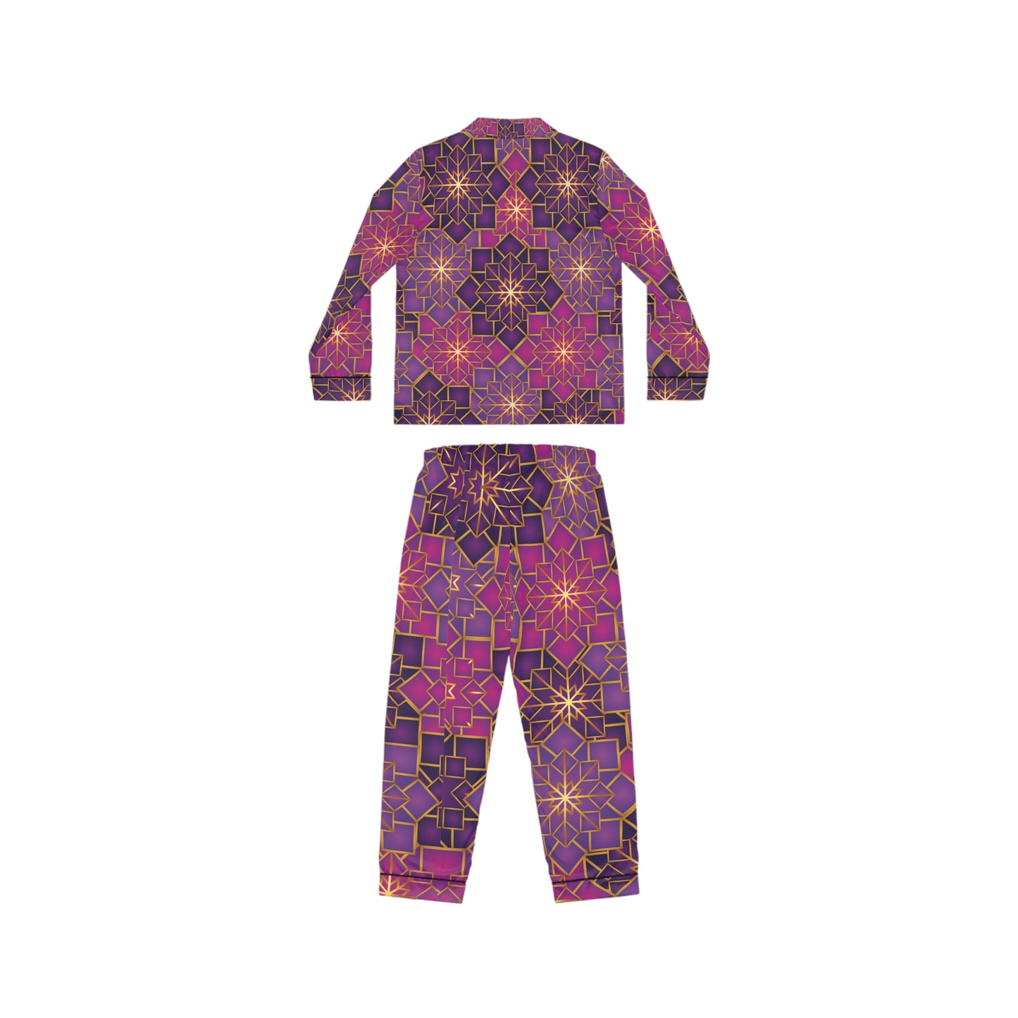 Women’s Satin Pajama Set — Luxe Purple Geometric Star Pattern