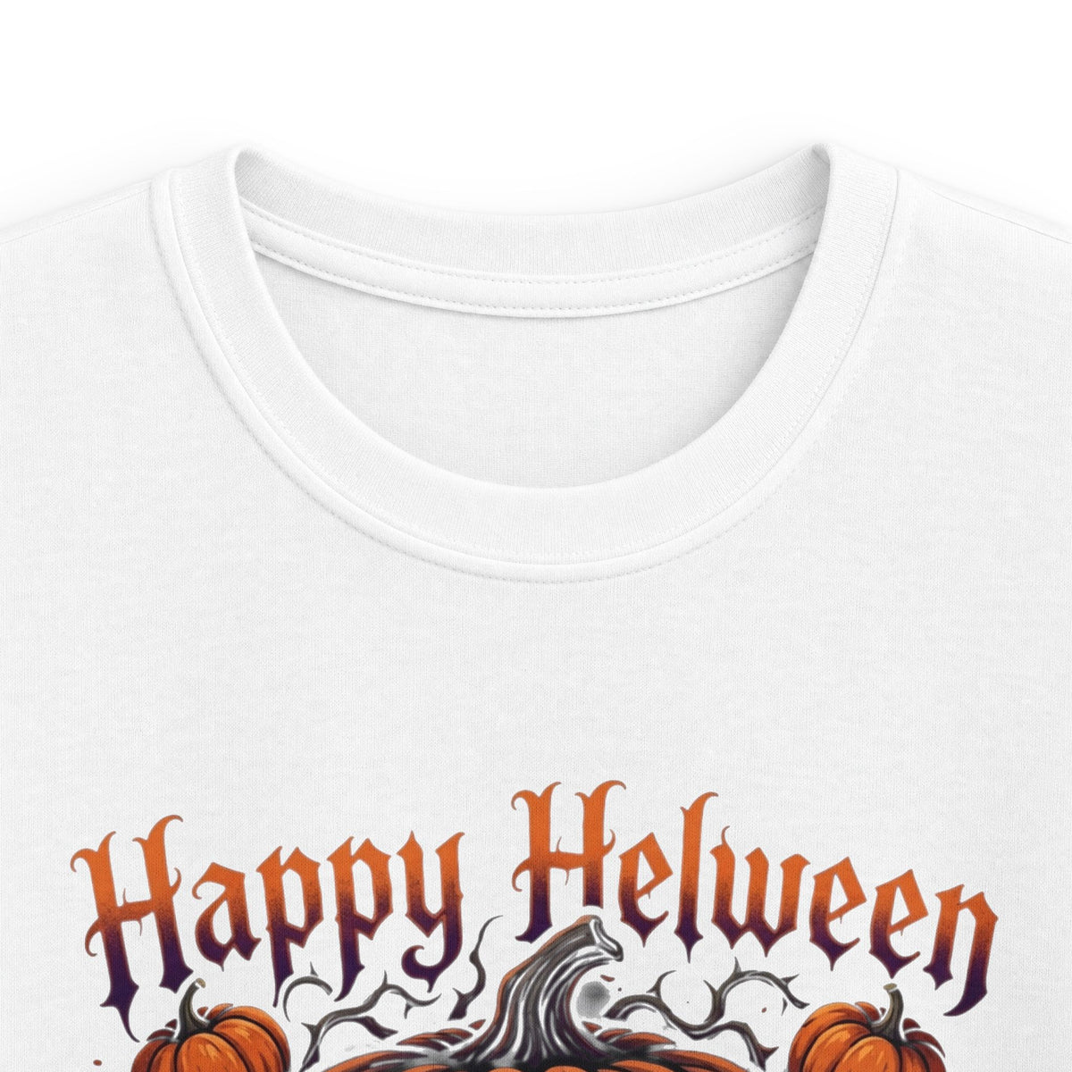 Kids Halloween Tee — “Happy Helween” Spooky Pumpkin Skull Graphic
