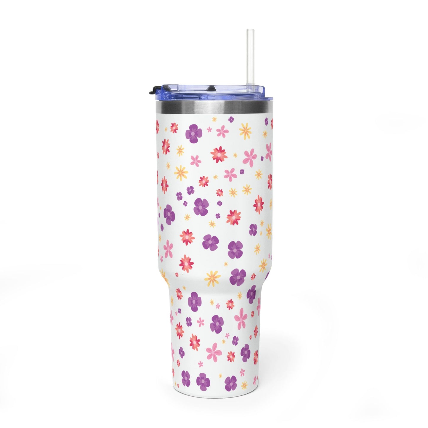 40oz Floral Vacuum Tumbler – Insulated Travel Mug with Pink & Purple Daisy Pattern