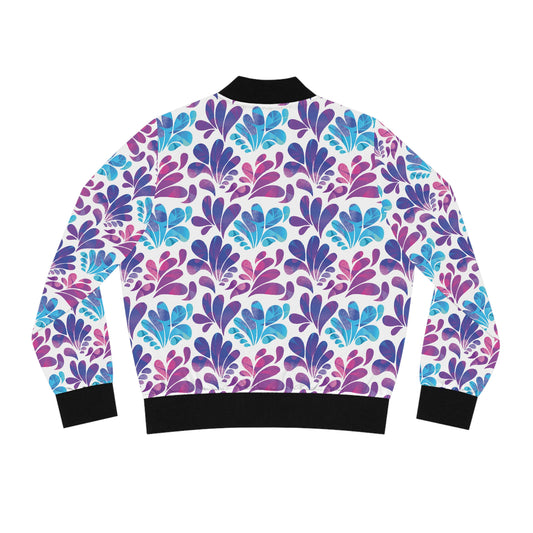 Floral Splash Bomber Jacket — Purple & Teal All-Over Print