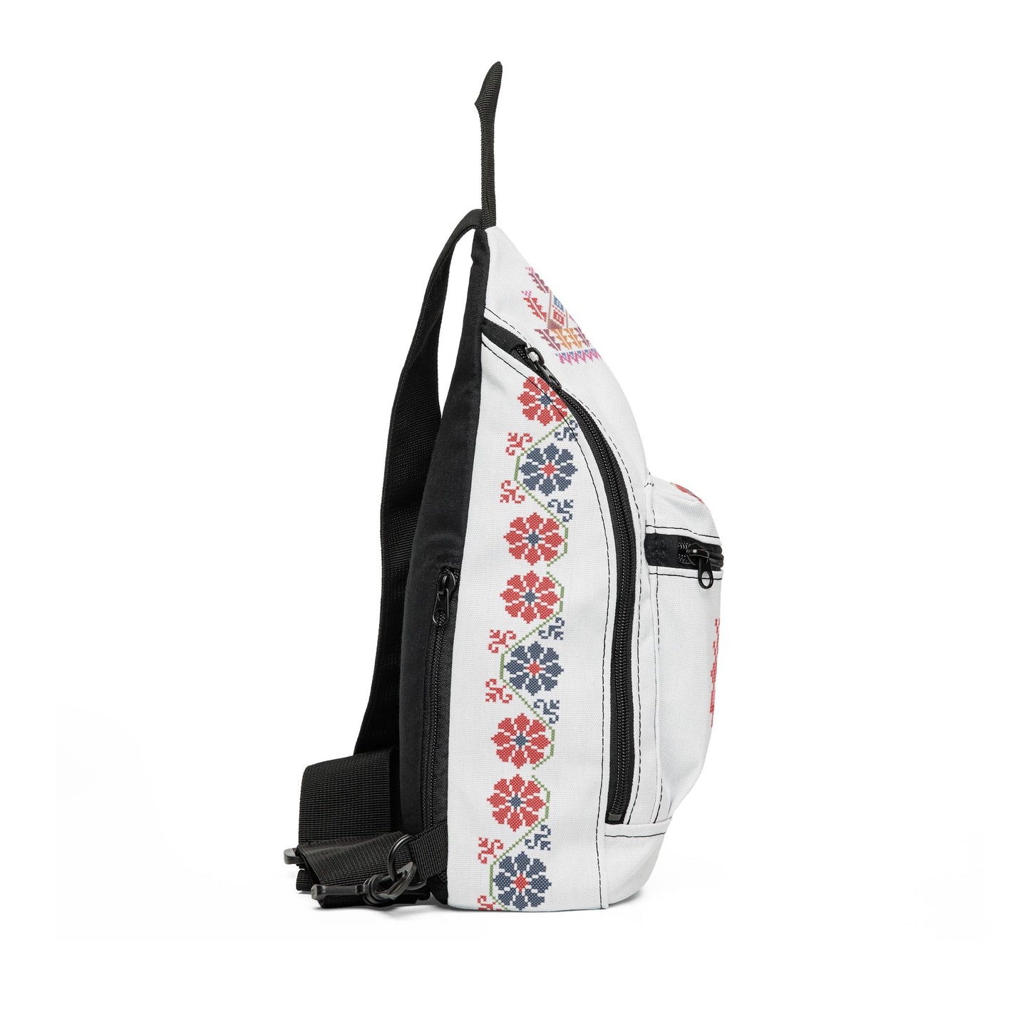 Embroidered Folk Pattern Sling Bag – Floral Cross-Stitch Design
