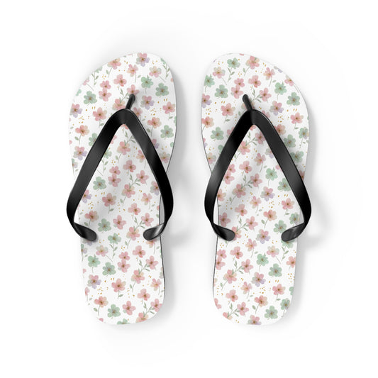 Floral Breeze Flip Flops — Pink & Green Blossom Beach Sandals