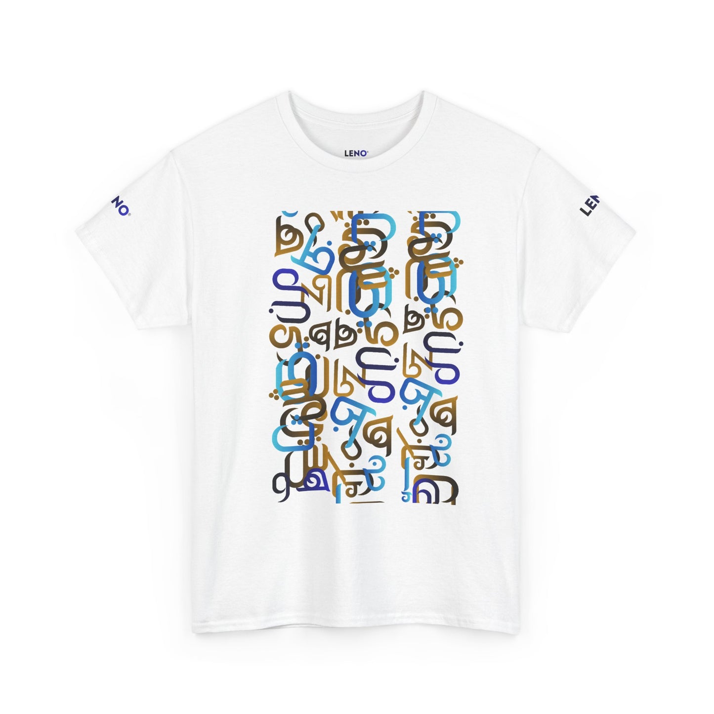 Abstract Script Pattern T‑Shirt — Colorful Typographic Block Graphic