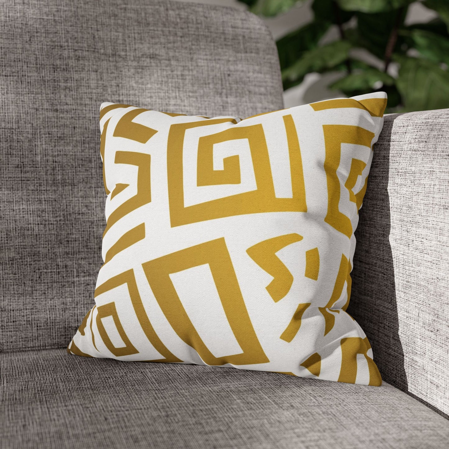Gold Geometric Square Pillowcase — Modern Tribal Throw Pillow Cover