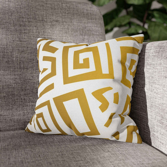Gold Geometric Square Pillowcase — Modern Tribal Throw Pillow Cover