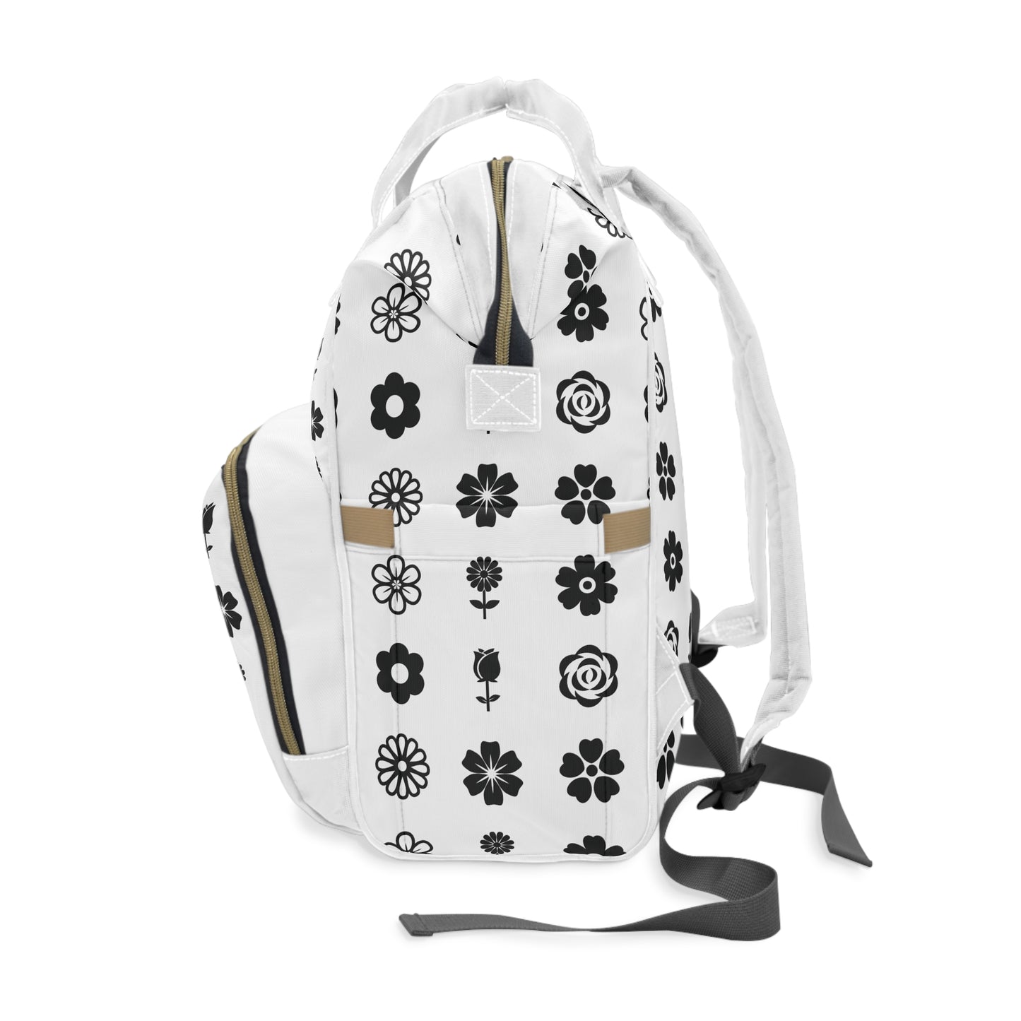 Floral Black & White Multifunctional Diaper Backpack