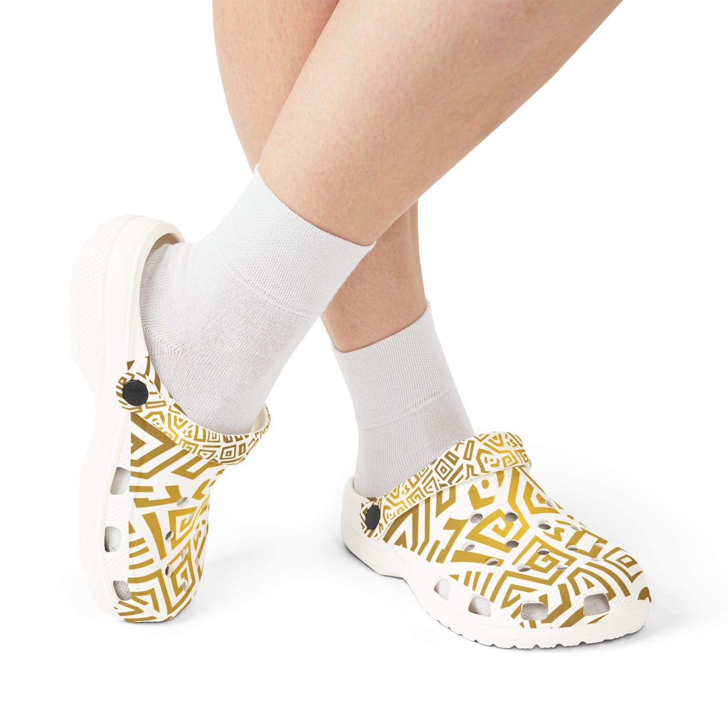Golden Tribal Pattern EVA Clogs — Lightweight Foam Slip-On Shoes