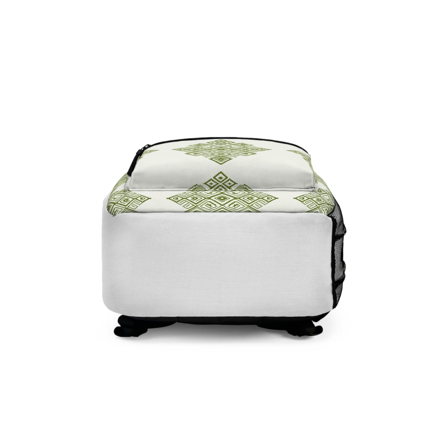 Sac à dos à motifs géométriques verts — Sac d'école et de voyage à motif losanges d'inspiration ethnique