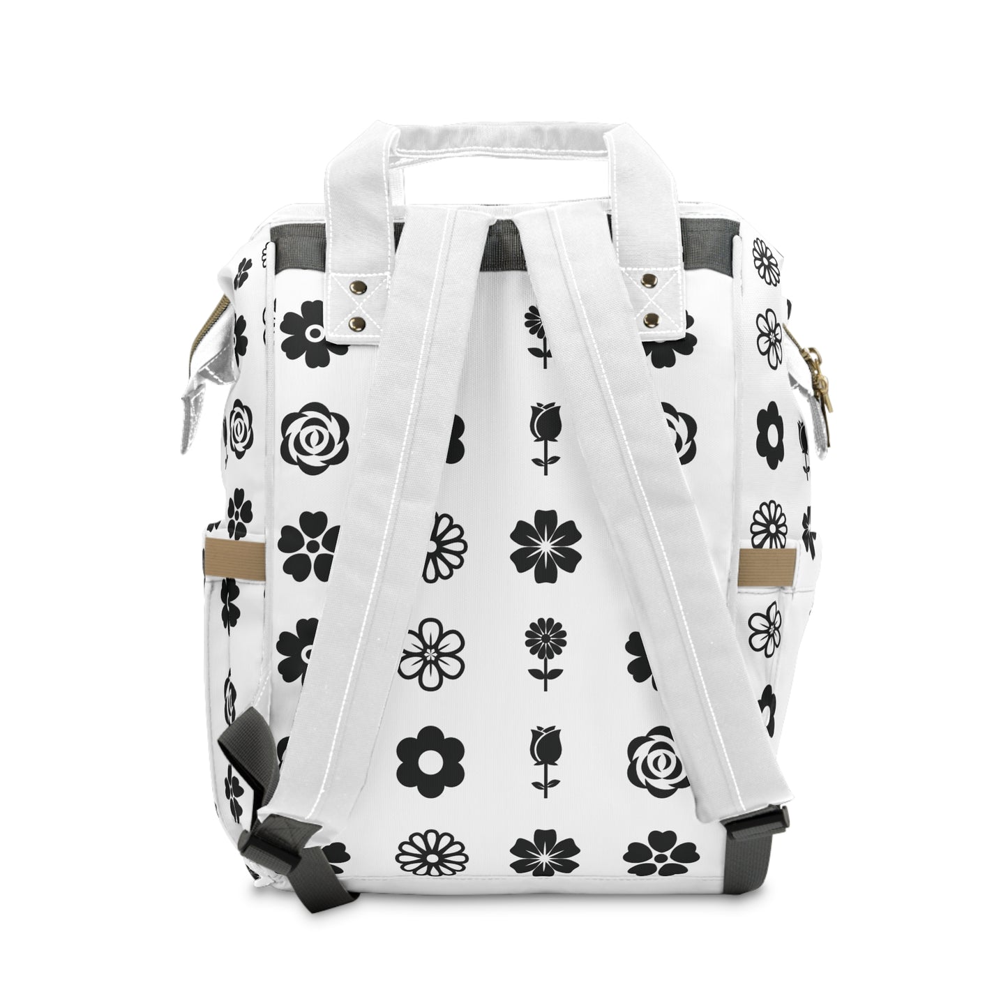 Floral Black & White Multifunctional Diaper Backpack