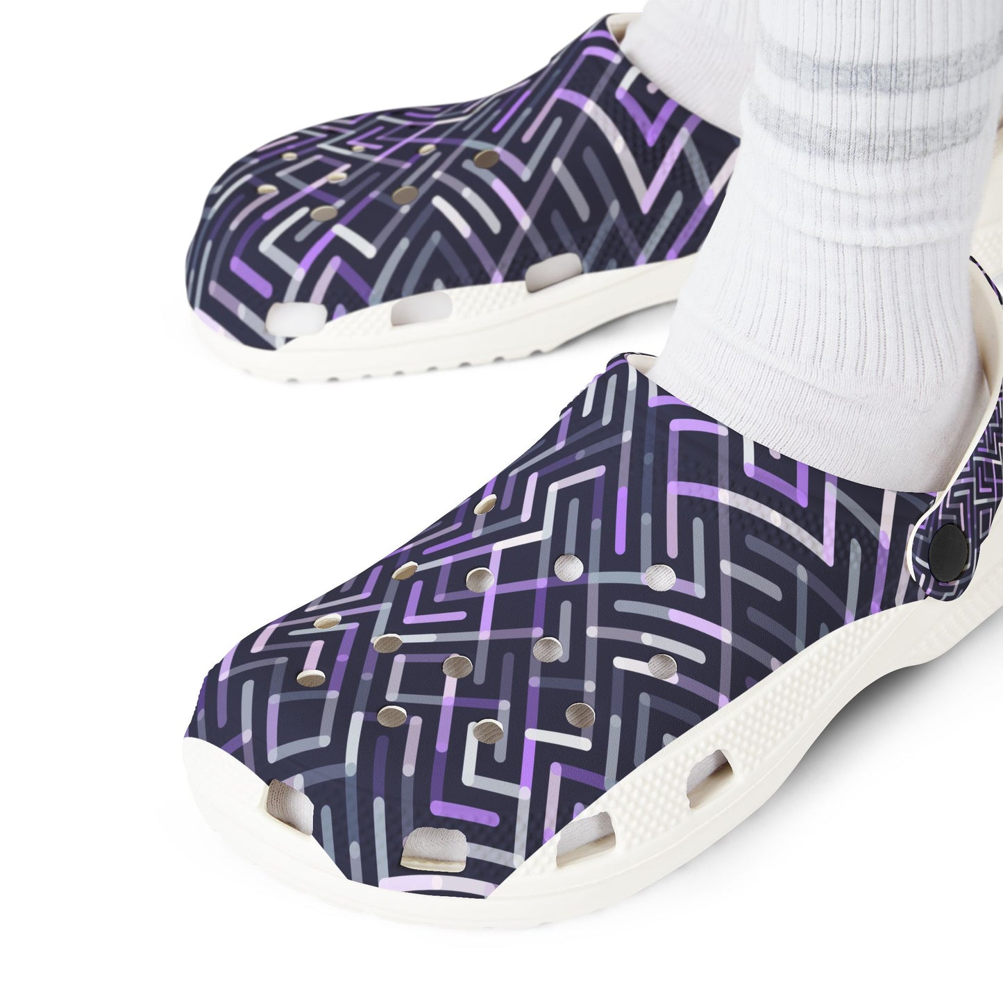 Geometric Purple EVA Foam Clogs — Lightweight Slip-On Garden Shoes