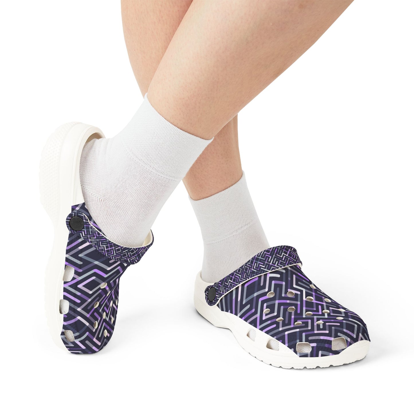 Geometric Purple EVA Foam Clogs — Lightweight Slip-On Garden Shoes