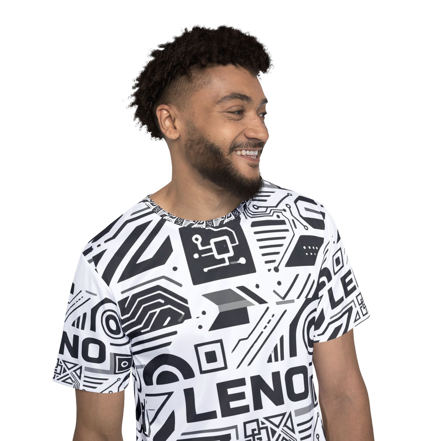 Men's Graphic Sports Jersey — Black & White Geometric LENO All-Over Print