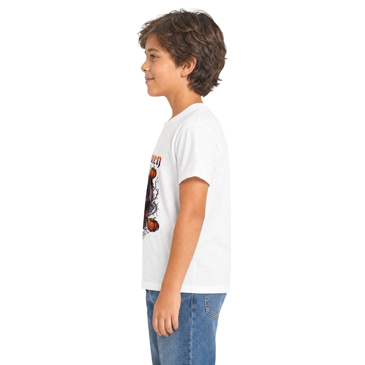 Kids Halloween Tee — “Happy Helween” Spooky Pumpkin Skull Graphic