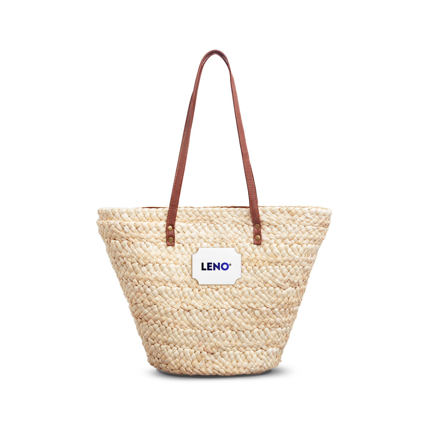 Woven Straw Tote Bag — Leather-Handle Market & Beach Carryall