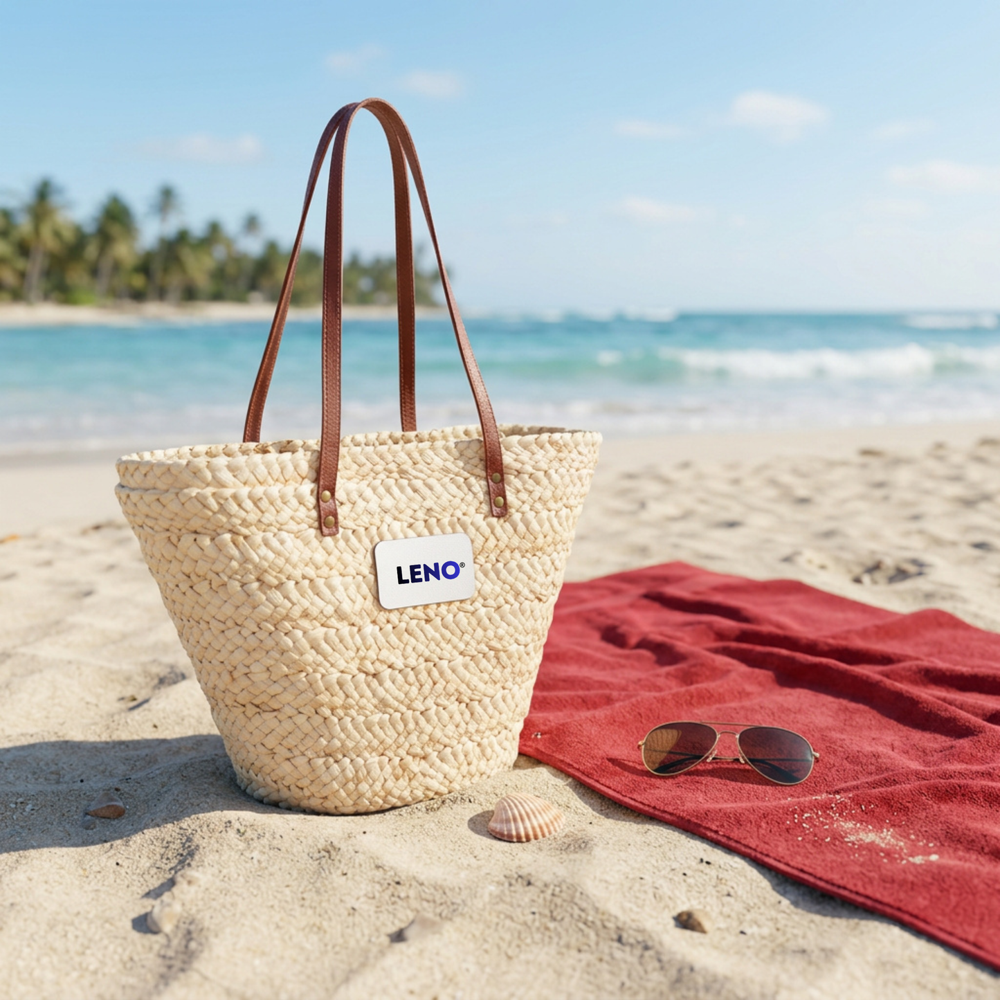 Woven Straw Tote Bag — Leather-Handle Market & Beach Carryall