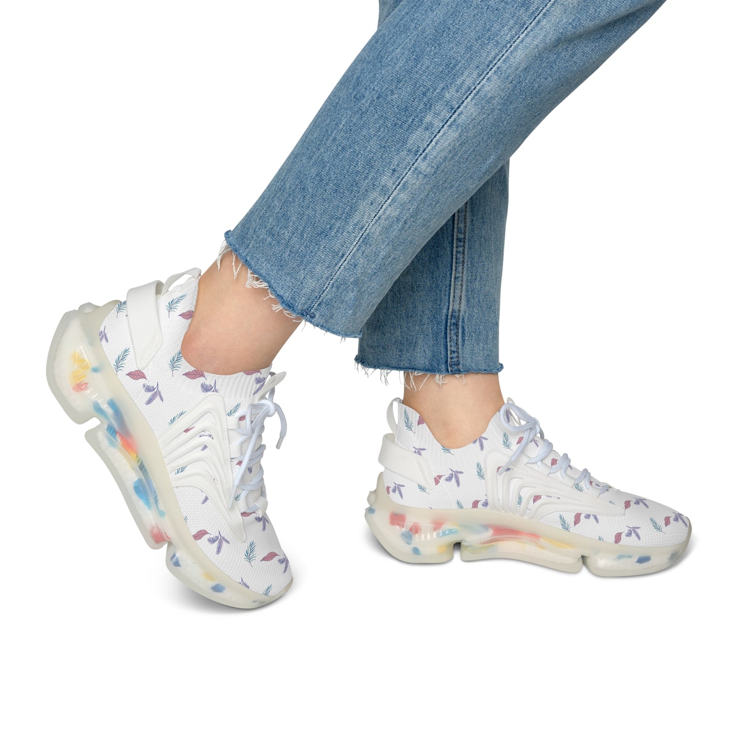 Floral Mesh Sneakers for Women — Lightweight Breathable Lace-Up Shoes