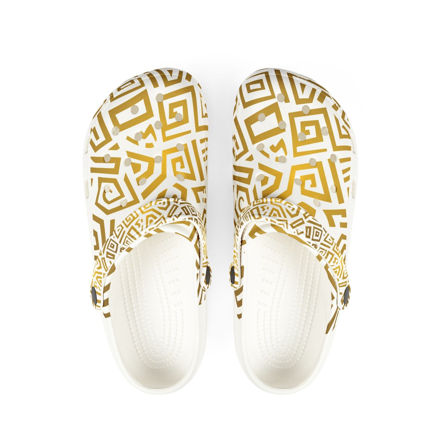 Golden Tribal Pattern EVA Clogs — Lightweight Foam Slip-On Shoes