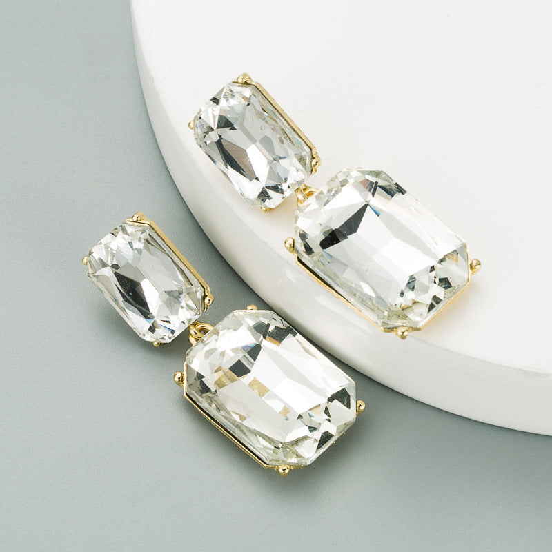 Simple Geometric Colored Glass Diamond Earrings