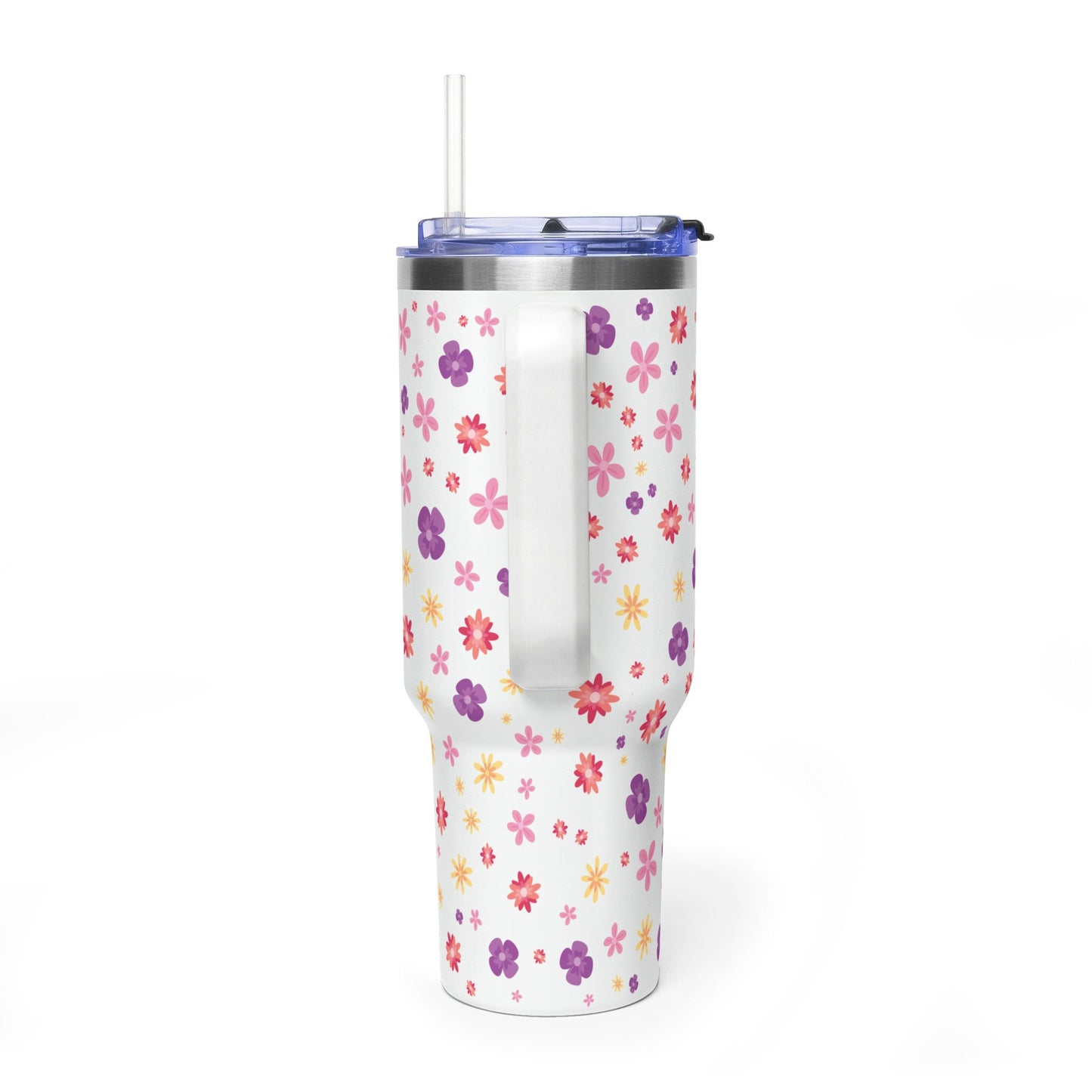 40oz Floral Vacuum Tumbler – Insulated Travel Mug with Pink & Purple Daisy Pattern