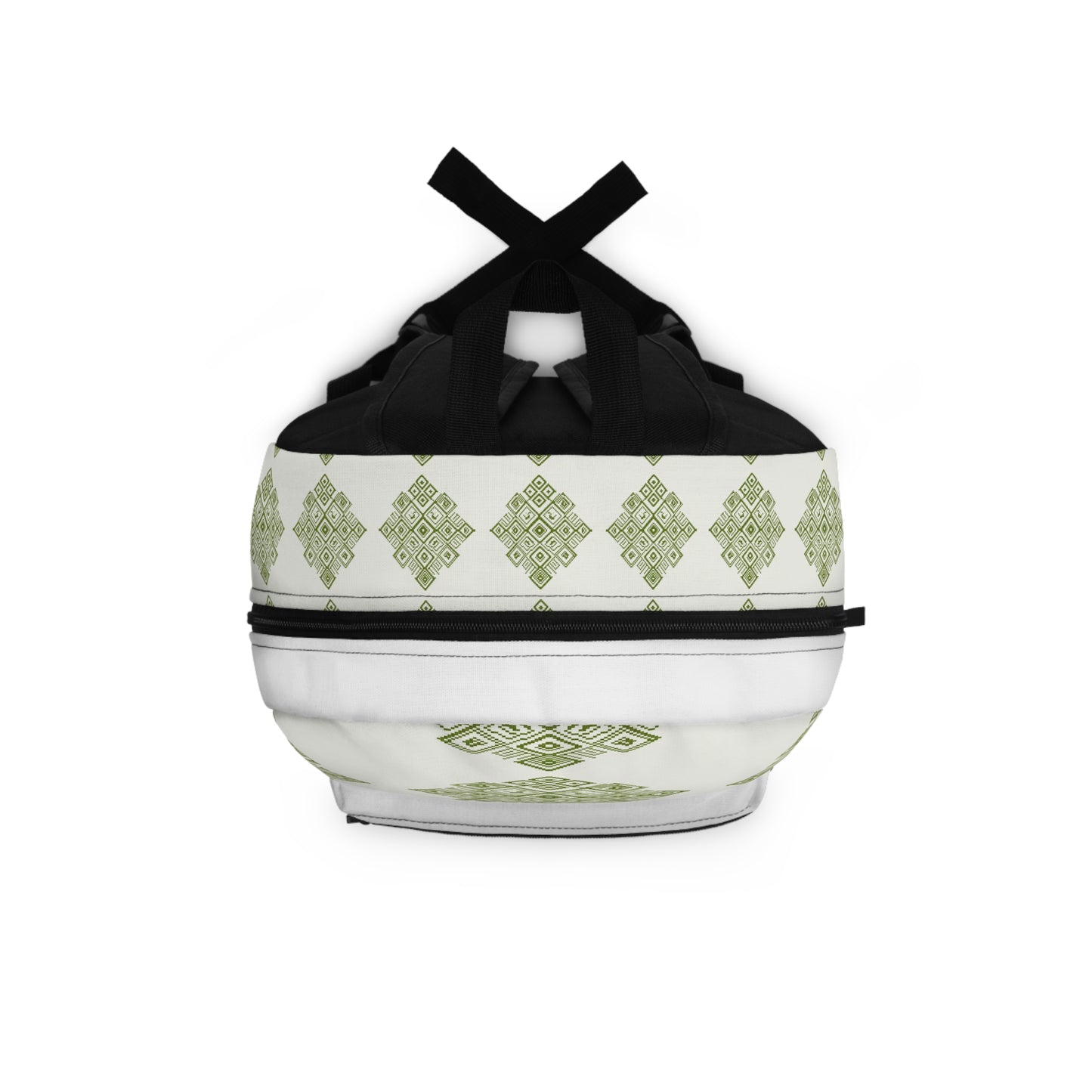Sac à dos à motifs géométriques verts — Sac d'école et de voyage à motif losanges d'inspiration ethnique