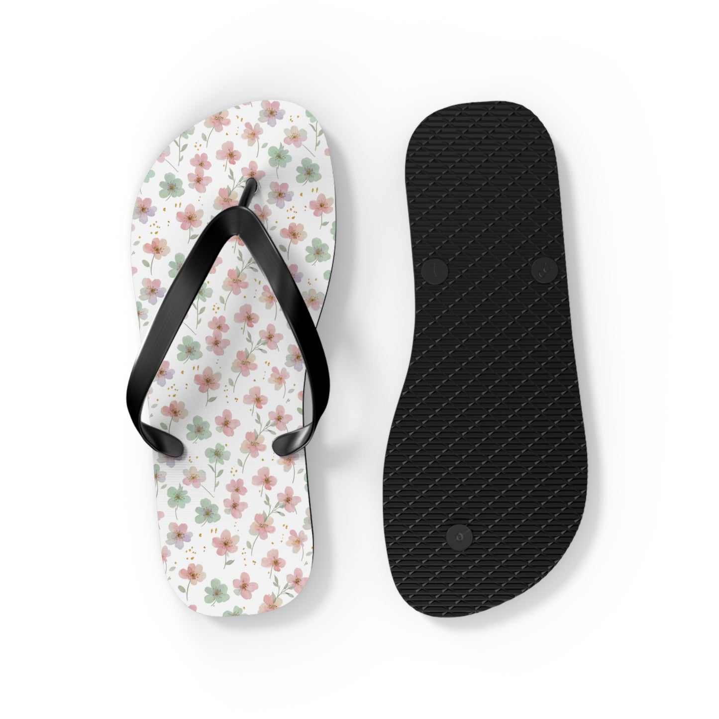 Floral Breeze Flip Flops — Pink & Green Blossom Beach Sandals