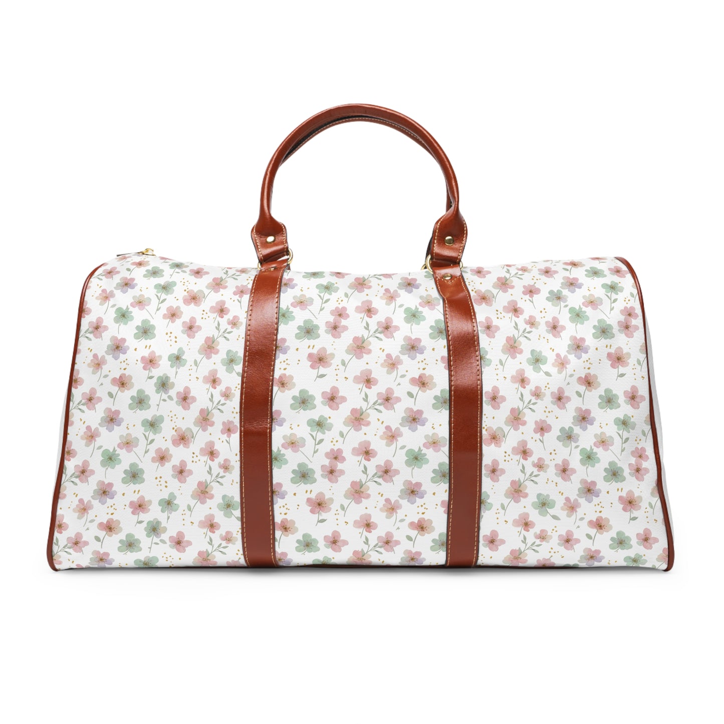 Floral Waterproof Travel Bag — Lightweight Duffle with Pink & Green Blossom Print