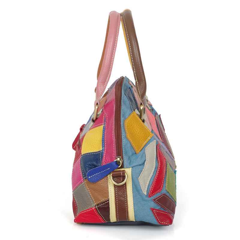 Casual denim leather shoulder bag