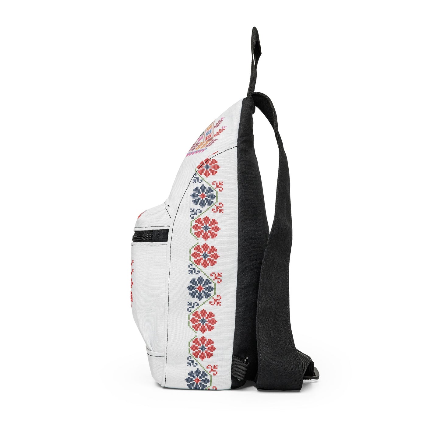 Embroidered Folk Pattern Sling Bag – Floral Cross-Stitch Design