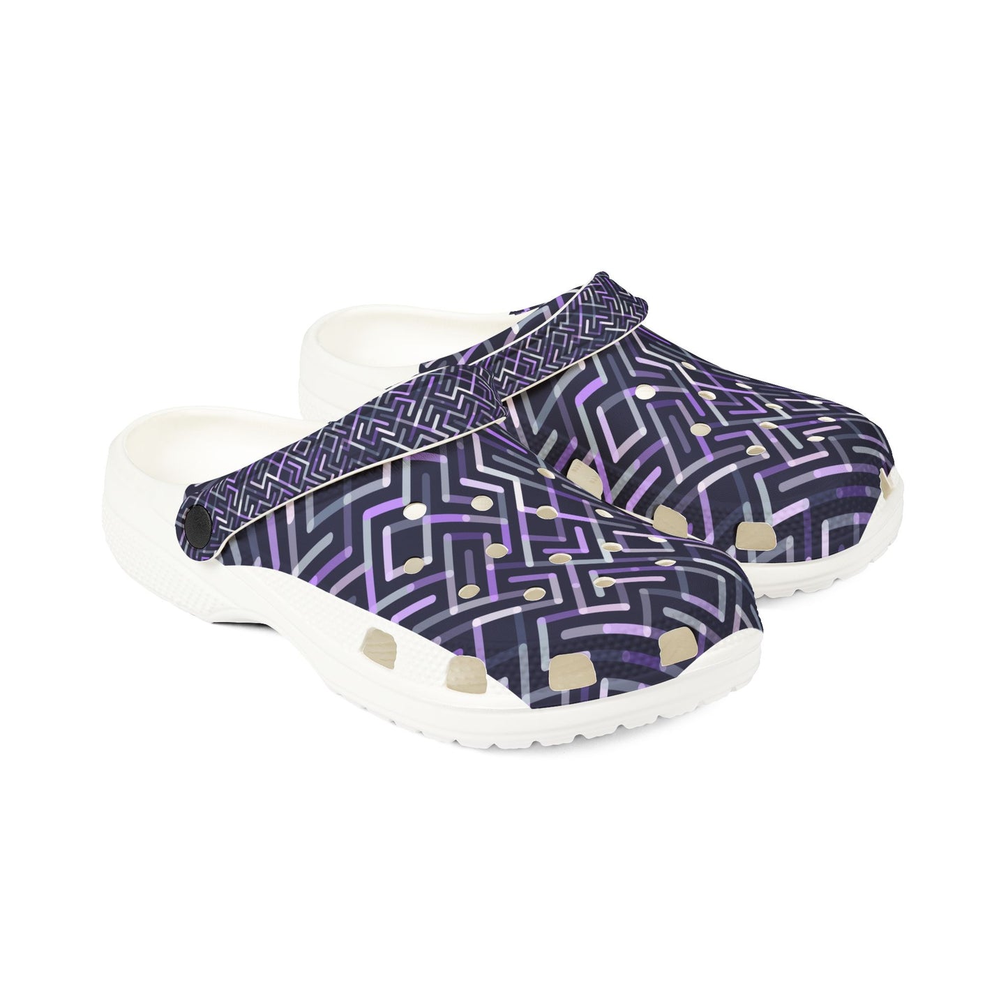 Geometric Purple EVA Foam Clogs — Lightweight Slip-On Garden Shoes