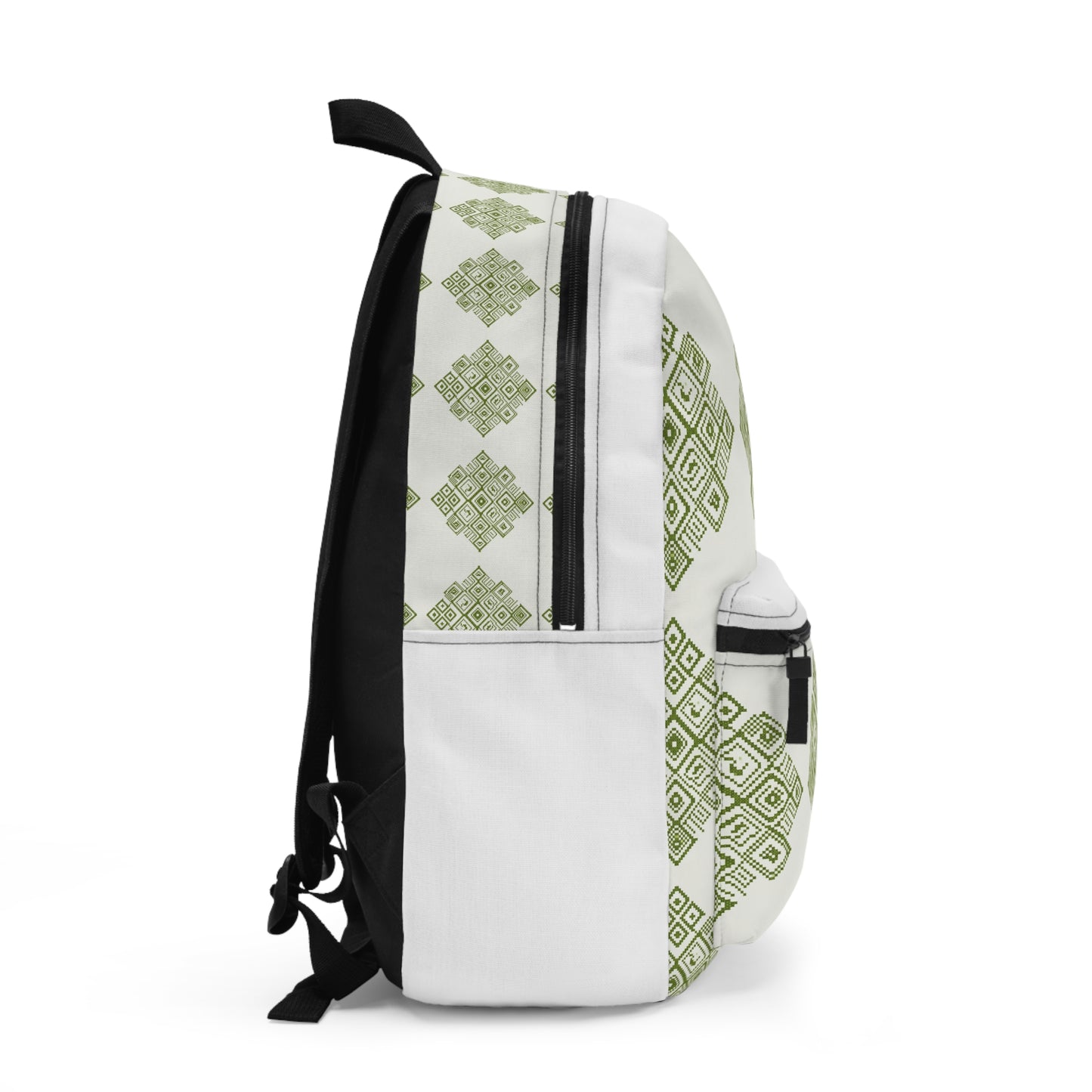 Sac à dos à motifs géométriques verts — Sac d'école et de voyage à motif losanges d'inspiration ethnique
