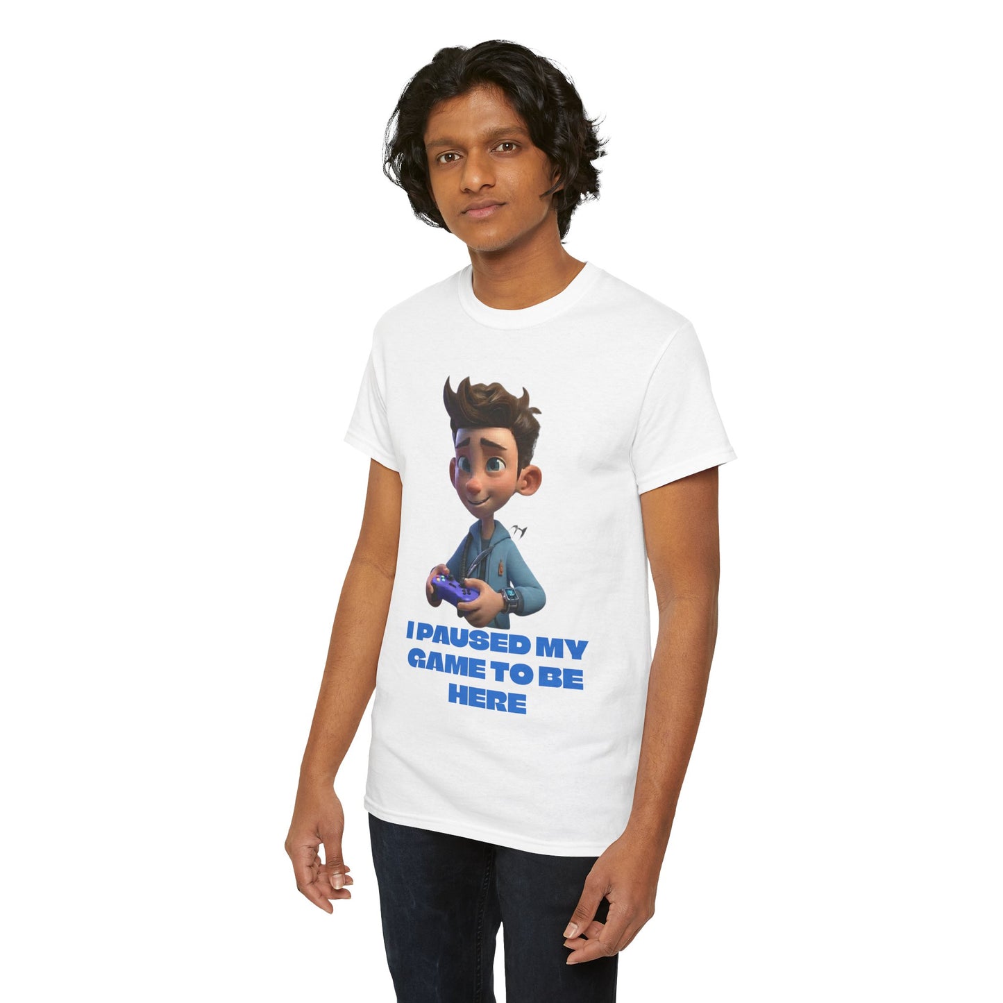 T-shirt enfant Gamer – T-shirt imprimé "J'ai mis mon jeu en pause pour être ici"