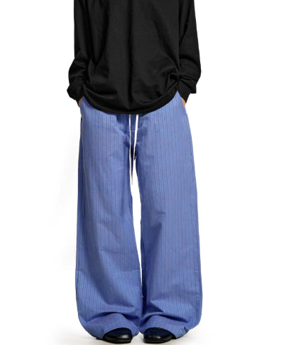 Contrast-color Patchwork Drawstring Elastic Waist Loose Straight-leg Floor-length Sweatpants