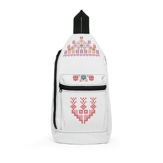 Embroidered Folk Pattern Sling Bag – Floral Cross-Stitch Design